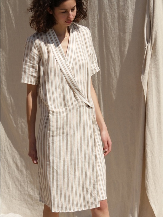 Rita Row Dresses & Skirts - Rita Row Arashi Striped V-Neck Wrap 100% Organic Cotton Dress in Cream & Tab - S